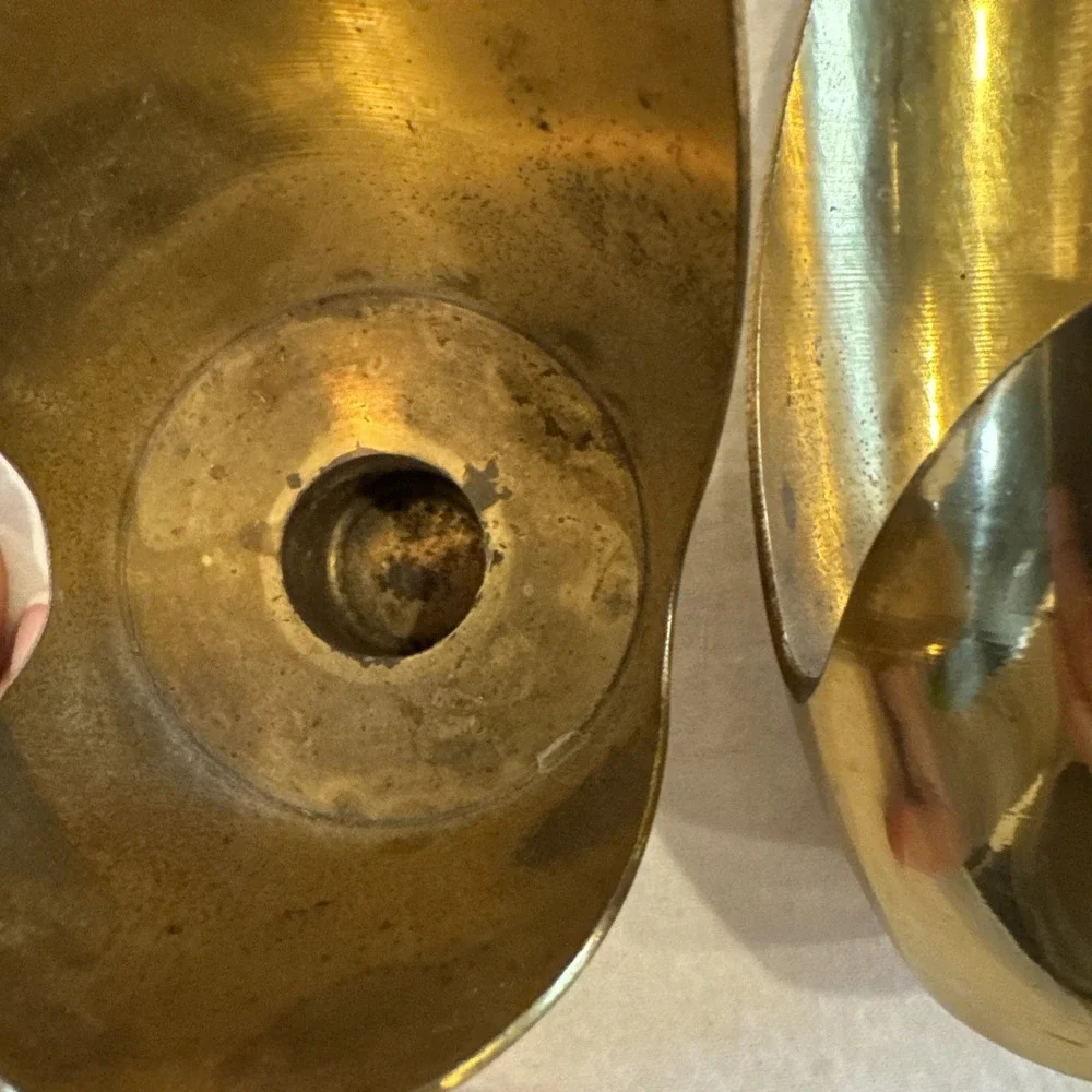 Vintage Pair of Brass Walking Candle Holders Minimalist Made In Japan 6